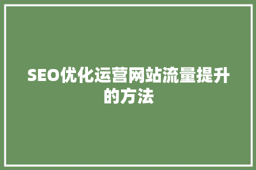 SEO优化运营网站流量提升的方法