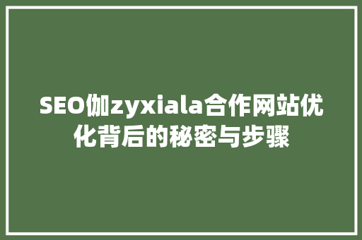 SEO伽zyxiala合作网站优化背后的秘密与步骤