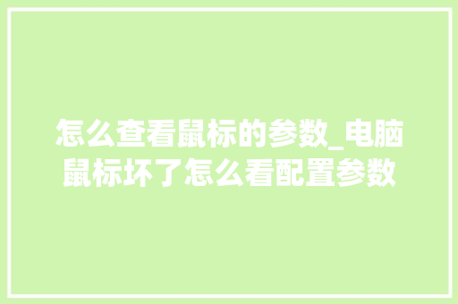 怎么查看鼠标的参数_电脑鼠标坏了怎么看配置参数