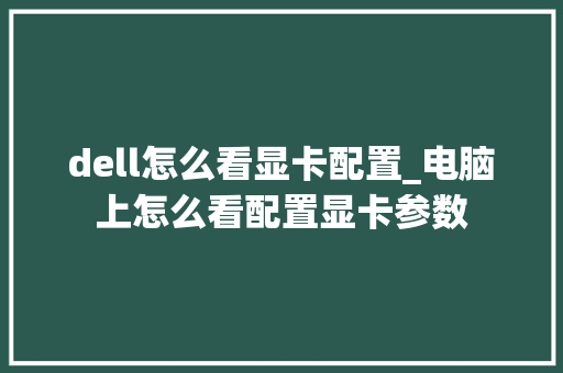 dell怎么看显卡配置_电脑上怎么看配置显卡参数