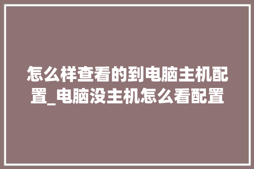 怎么样查看的到电脑主机配置_电脑没主机怎么看配置参数