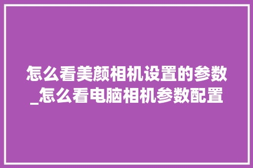怎么看美颜相机设置的参数_怎么看电脑相机参数配置表