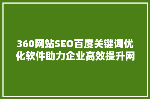 360网站SEO百度关键词优化软件助力企业高效提升网站排名