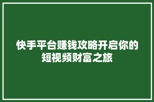 快手平台赚钱攻略开启你的短视频财富之旅