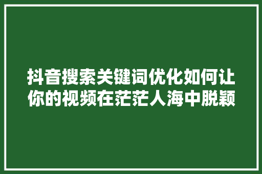 抖音搜索关键词优化如何让你的视频在茫茫人海中脱颖而出