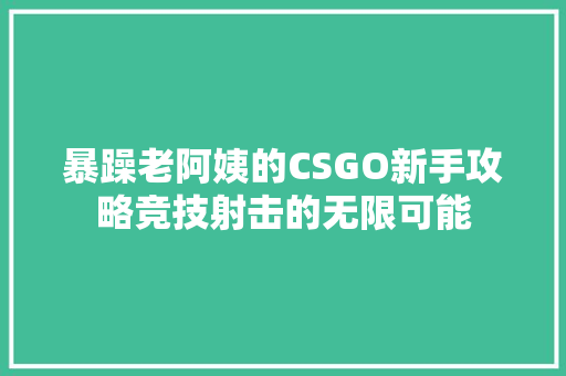 暴躁老阿姨的CSGO新手攻略竞技射击的无限可能