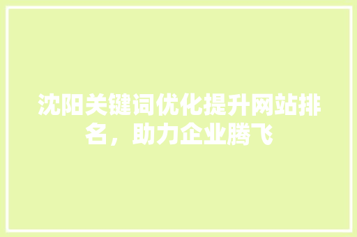 沈阳关键词优化提升网站排名，助力企业腾飞