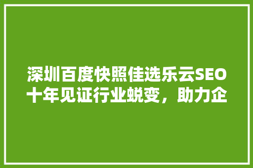 深圳百度快照佳选乐云SEO十年见证行业蜕变，助力企业腾飞