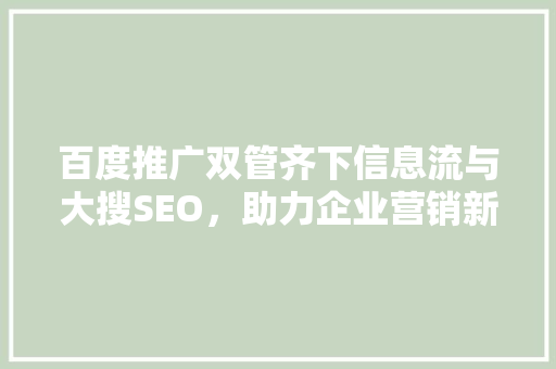 百度推广双管齐下信息流与大搜SEO，助力企业营销新突破