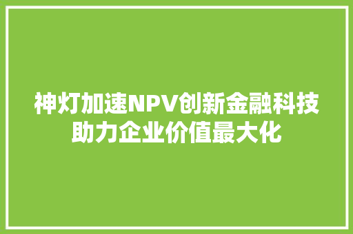 神灯加速NPV创新金融科技助力企业价值最大化