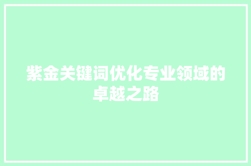 紫金关键词优化专业领域的卓越之路