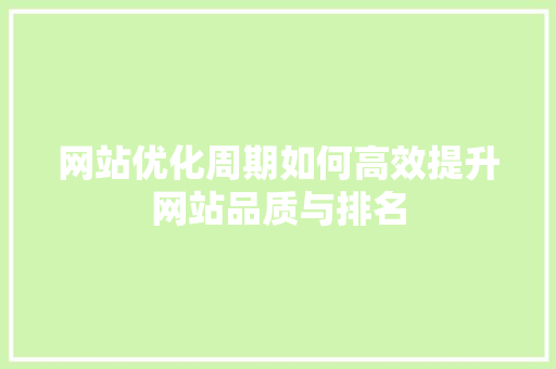 网站优化周期如何高效提升网站品质与排名 编程语言