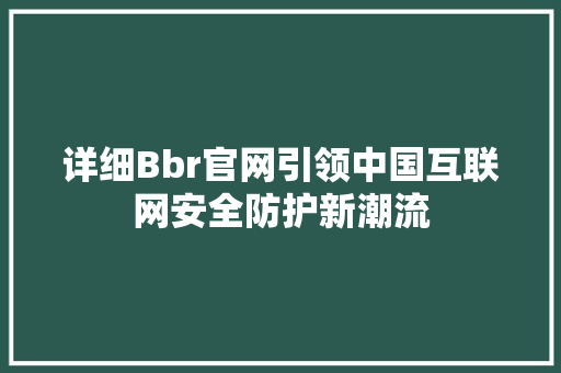 详细Bbr官网引领中国互联网安全防护新潮流