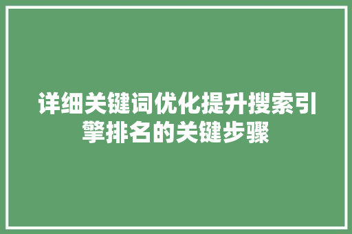 详细关键词优化提升搜索引擎排名的关键步骤