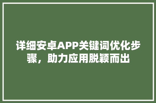 详细安卓APP关键词优化步骤，助力应用脱颖而出
