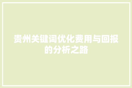 贵州关键词优化费用与回报的分析之路