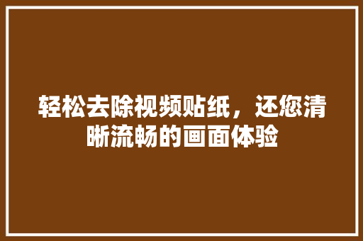 轻松去除视频贴纸，还您清晰流畅的画面体验