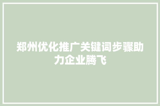 郑州优化推广关键词步骤助力企业腾飞 郑州优化推广关键词步骤助力企业腾飞
