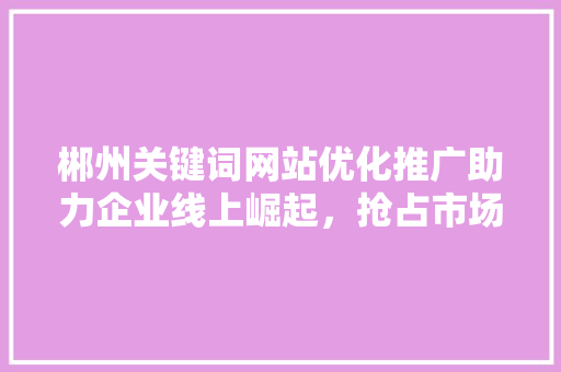 郴州关键词网站优化推广助力企业线上崛起，抢占市场先机