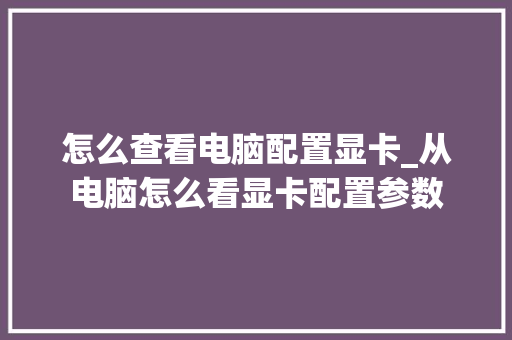 怎么查看电脑配置显卡_从电脑怎么看显卡配置参数