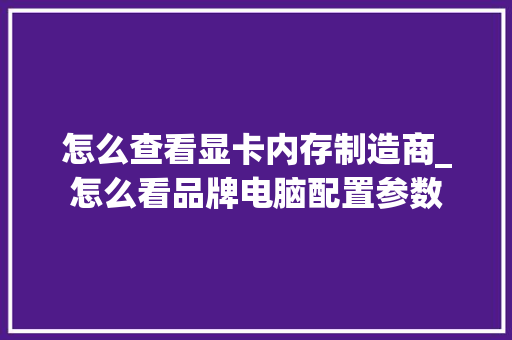 怎么查看显卡内存制造商_怎么看品牌电脑配置参数