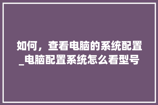如何，查看电脑的系统配置_电脑配置系统怎么看型号