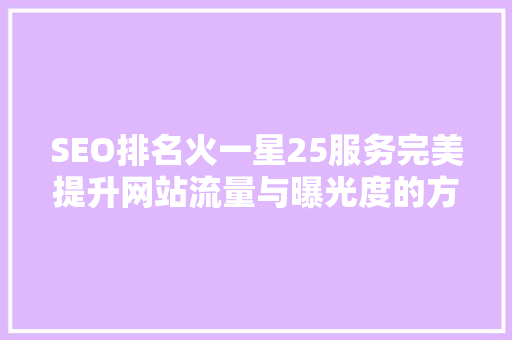 SEO排名火一星25服务完美提升网站流量与曝光度的方法