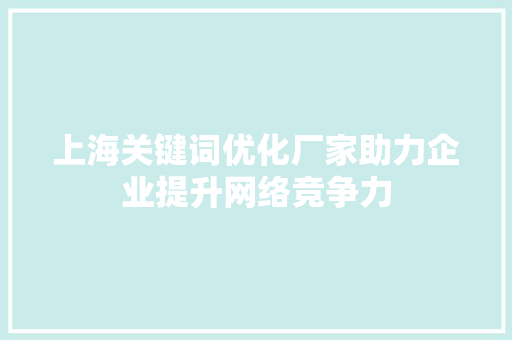 上海关键词优化厂家助力企业提升网络竞争力