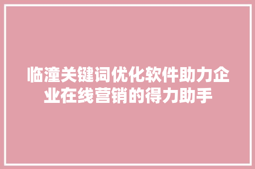 临潼关键词优化软件助力企业在线营销的得力助手