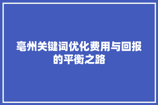 亳州关键词优化费用与回报的平衡之路