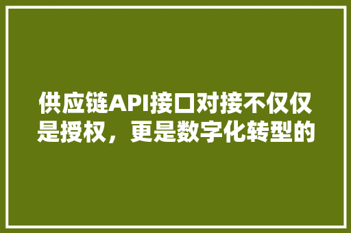 供应链API接口对接不仅仅是授权，更是数字化转型的关键一环
