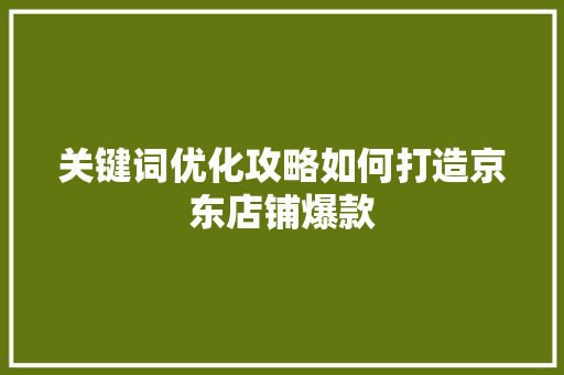 关键词优化攻略如何打造京东店铺爆款