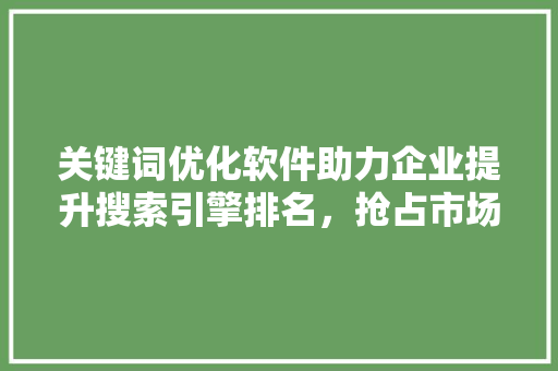 关键词优化软件助力企业提升搜索引擎排名，抢占市场先机