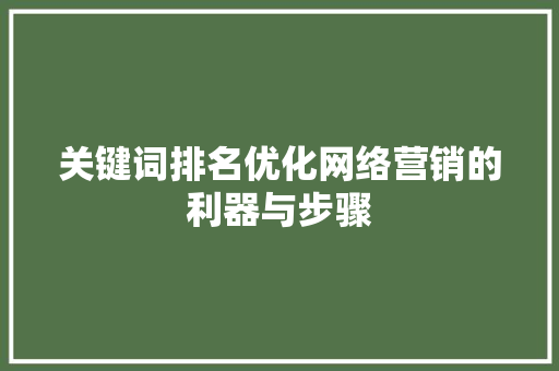 关键词排名优化网络营销的利器与步骤