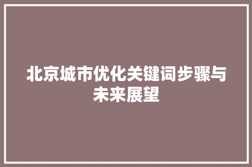 北京城市优化关键词步骤与未来展望