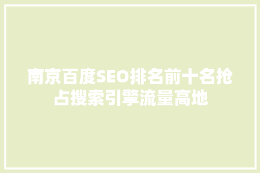 南京百度SEO排名前十名抢占搜索引擎流量高地