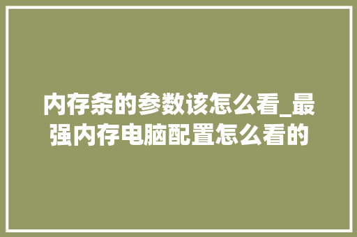 内存条的参数该怎么看_最强内存电脑配置怎么看的