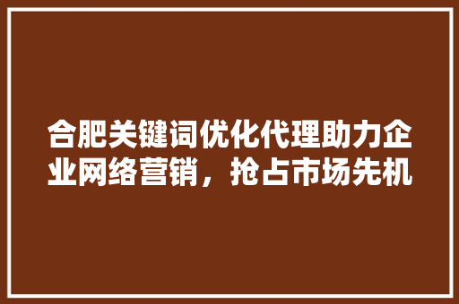 合肥关键词优化代理助力企业网络营销，抢占市场先机