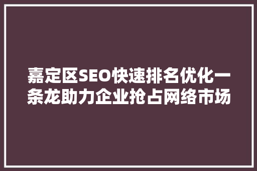 嘉定区SEO快速排名优化一条龙助力企业抢占网络市场制高点