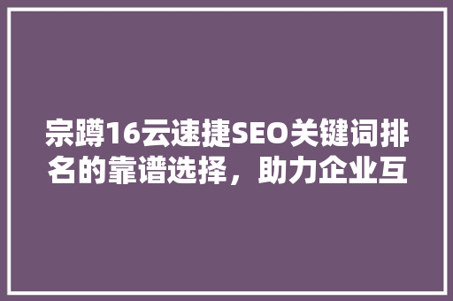 宗蹲16云速捷SEO关键词排名的靠谱选择，助力企业互联网营销