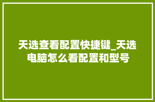 天选查看配置快捷键_天选电脑怎么看配置和型号