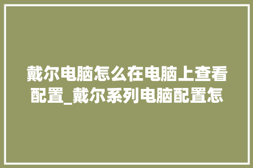 戴尔电脑怎么在电脑上查看配置_戴尔系列电脑配置怎么看的