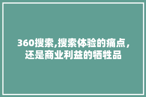 360搜索,搜索体验的痛点，还是商业利益的牺牲品 360搜索,搜索体验的痛点，还是商业利益的牺牲品 电脑基础