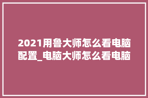 2021用鲁大师怎么看电脑配置_电脑大师怎么看电脑配置参数