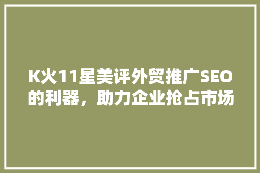 K火11星美评外贸推广SEO的利器，助力企业抢占市场先机