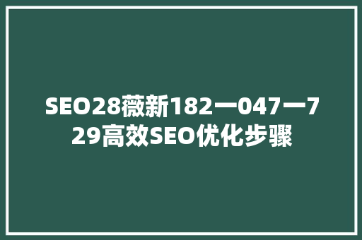 SEO28薇新182一047一729高效SEO优化步骤
