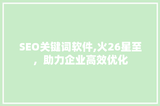 SEO关键词软件,火26星至，助力企业高效优化