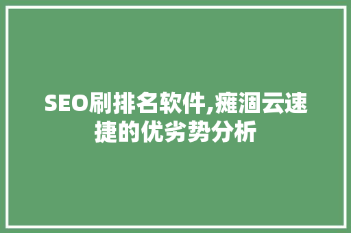 SEO刷排名软件,瘫涸云速捷的优劣势分析