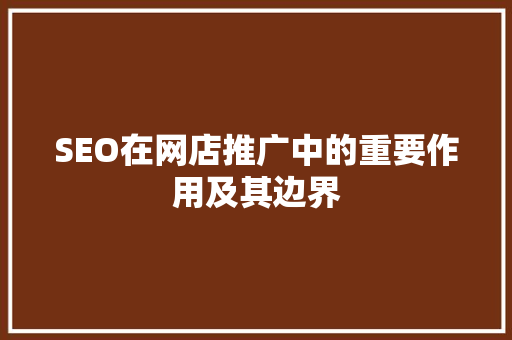 SEO在网店推广中的重要作用及其边界
