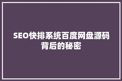 SEO快排系统百度网盘源码背后的秘密